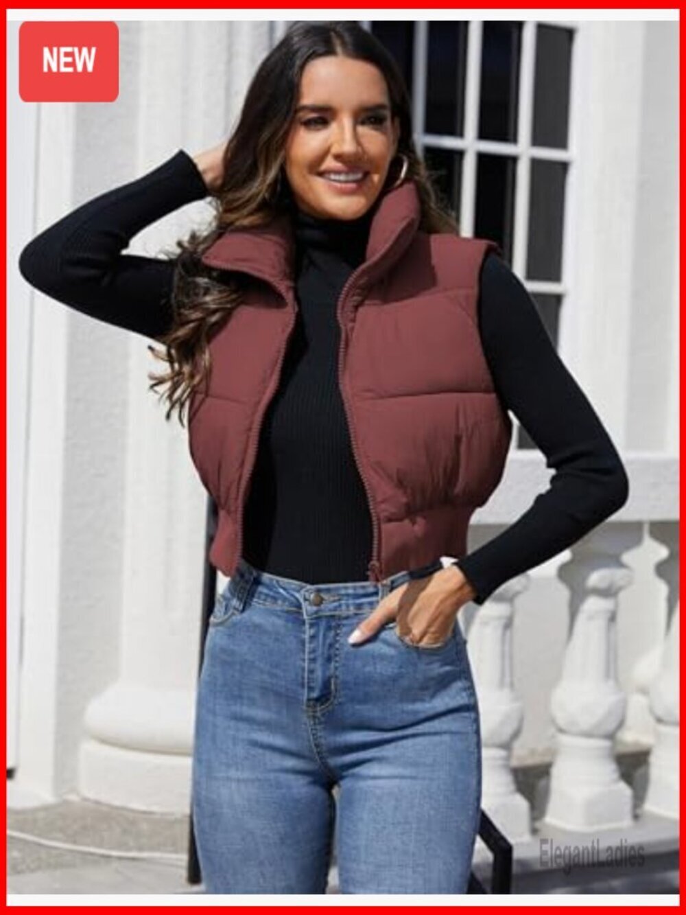 Cropped Puffer Vest Sleeveless Jacket Lightweight Quilted Winter Outerwear - Picture 3 of 7